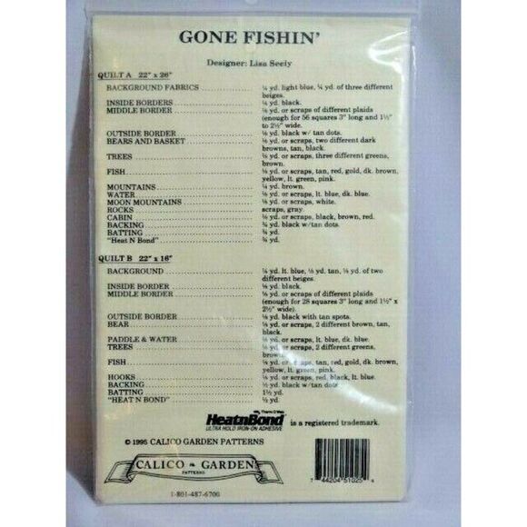 1995 Calico Garden Gone Fishin' Wall Quilt Applique Patterns Lodge Fishing Cabin - Picture 2 of 3